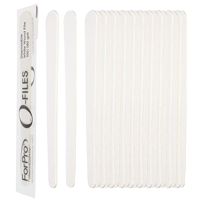 ForPro Professional Collection O-Files Wood Files, White, 100/180 Grit, Double-Sided Manicure & Pedicure Nail Files, Individually-Wrapped, 6” L x 0.75“ W, 100-Count