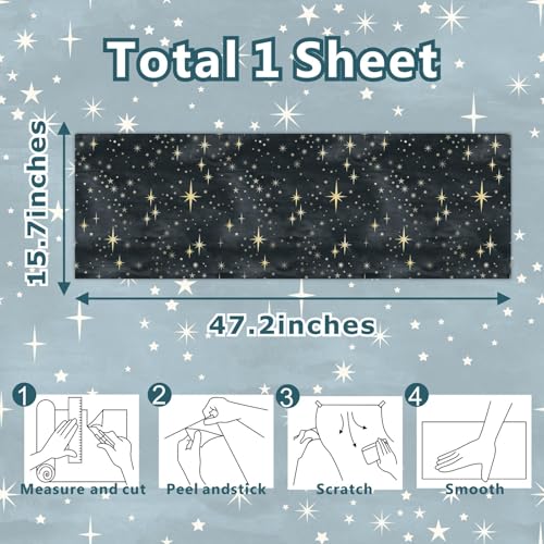 Black Peel and Stick Wallpaper Retro Star Wall Stickers Self Adhesive Wallpaper Yellow Starburst Contact Paper for Ceiling Decor Sparkle Art Mural Decals for Cabinets Bedroom Living Room,15.7" x 47.2"