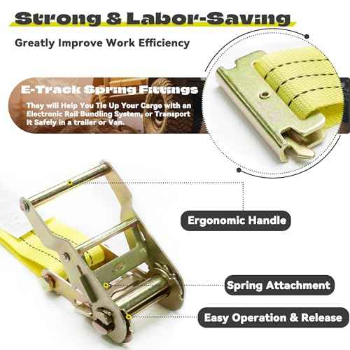 E Track Ratchet Straps Tie Down Strap (8-Pack), 2in¡¿15ft Heavy Duty Tie Down Cargo Straps£¬4400 LBS Breaking Strength E Track Trailer Tire Straps for Tires Motorcycles Tailers Loads, Yellow.