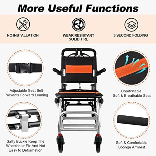 Only 16lbs World's Lightest Transport Wheelchairs, Travel Wheelchairs for Adults Support 220lbs, Aluminum Wheelchair, Lightweight Transport Wheelchair with Storage Bag
