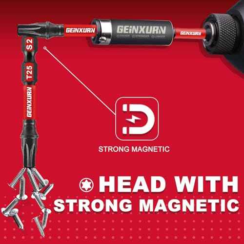 5Pieces T25 2 In. Impact Tough Magnetic Screwdriver Bit Set, #25 Torx Head Power Bits, S2 Alloy Steel Star Head T25