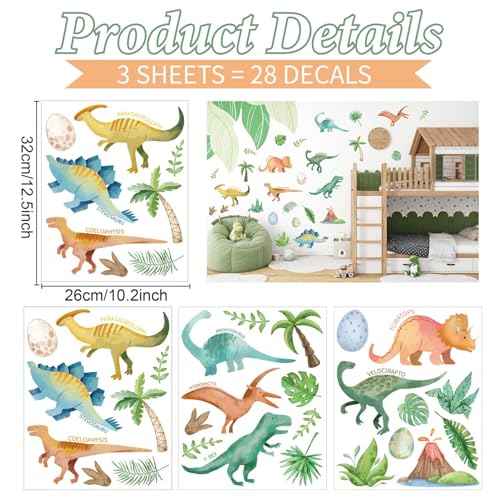 Wall Decals for Kids Room - Self Adhesive Removable Dino Palm Tree Wall Stickers, Jungle Nursery Bedroom Playroom Classroom Decor, Easy Peel & Stick Boys/Girls Home Art