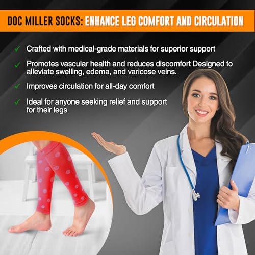Doc Miller Calf Compression Sleeve – Footless Socks for Women & Men, 20-30mmHg, Shin Splint & Leg Cramp Support, Varicose Veins, Knee High, 1 Pair, Polka Dot