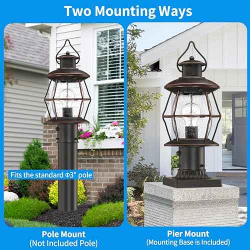 Dusk to Dawn Outdoor Post Lights with Pier Mount Base,16.8¡° Waterproof Lamp Post Light Fixture Hardwired 120V,Oil Rubbed Bronze Post Lighting for Driveway, Yard, Pathway, Garden, Patio