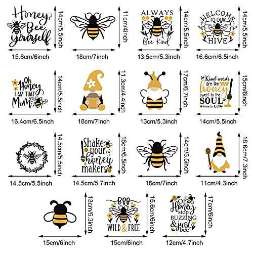 15 Pcs Bee Gnome Wall Decals Honey Bee Window Decor Clings Inspirational Quotes Window Stickers Honeybee Vinyl Gnome Wall Decals for Kitchen Office Fridge Decorations Party Supplies