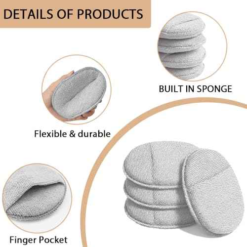 5-Inch Cutting Board Oil Wax Applicator for Maintaining Cutting Board & Wooden Utensils, Reusable Microfiber Wood Conditioner Pads with Finger Pocket - 4Packs, Gray