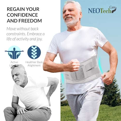 NeoTech Care Adjustable Double Pull Lumbar Brace/Lower Back Belt (Grey, Size XL)