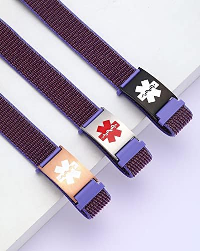 Personalized Sport Medical Alert Bracelets for Women Men - Custom Medical ID Bracelets with Free Engraving - Hook and Loop/Elastic/Stainless Steel/Silicone Watch Wristband Emergency Bracelet