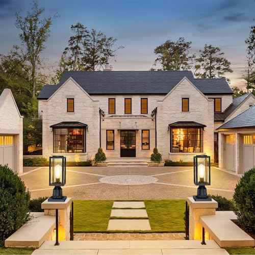 Outdoor Post Lights Lamp Post Light Fixture 2 Pack, Modern Black Exterior Post Lantern Fixture with Tempered Glass, Anti-Rust Light Posts for Outside for Driveway Patio Garden