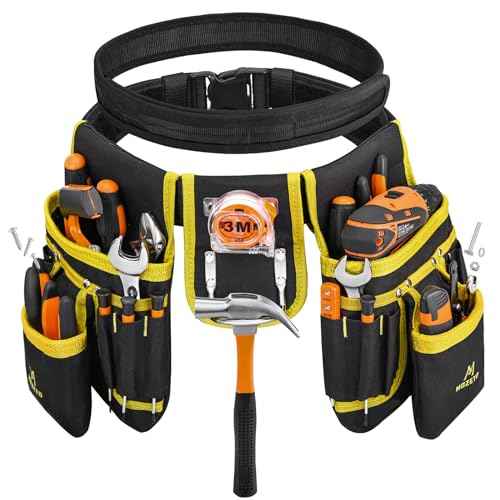 MOZETO Tool Belt, Dual Quick-Release 26 Pockets Electrician Belts for Men, Heavy Duty Construction Carpenter Tool Belts (36"-42")