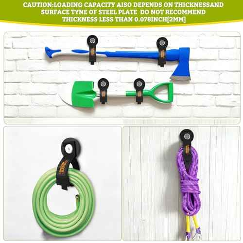 Magnetic Tool Holder with Adjustable Straps - 4Pcs Heavy Duty Garage Hooks for Extension Cord, Hose, Power Tools 2.59 INCH, No Scratch Design, RV/Boat/Workshop (4, 2.59''Magnet)