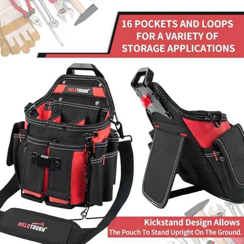 MELOTOUGH Professional Electrician Tool Pouch Bag with Shoulder Strap Tool Pouch with Belt Clip Quickly Attach and Release Tool Bag