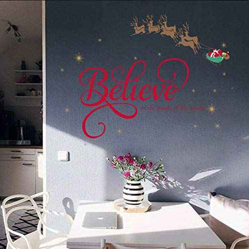 Believe Quote Wall Stickers Santa Claus Reindeer Snowfalkes Window Clings Decal for Showcase Home Decor Merry Christmas Decoration