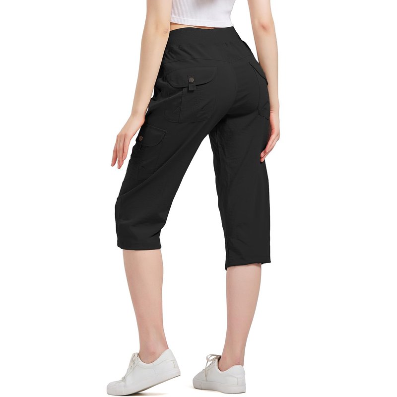 Toumett Women's Cargo Capris Hiking Pants Quick Dry Lightweight Outdoor Pants Casual Travel Comfy Cute Pockets(2032,Black,L)
