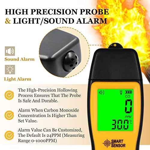 Carbon Monoxide Detectors, Portable CO Detector with Temperature Sensor £¦ LCD Backlight Screen, Handheld Carbon Monoxide Meter Tester 0-1000PPM Range, Indoor/Oudoor (Includes Battery x3)