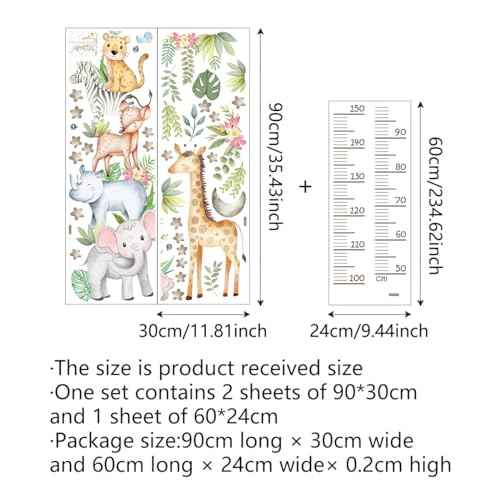 Giraffe & Elephant Kids Height Wall Chart£¬Cute African Animal Height Stickers, Children's Room Wall Stickers, Growth Chart for Wall, Peel & Stick Nursery Wall Decals for Baby Bedroom.
