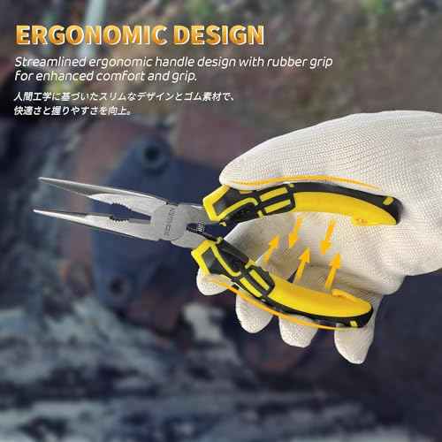 BOOSDEN¢ç 8 inch Needle Nose Pliers with Side Cutters, Precision Long Nose Pliers with Wire Cutters, Professional Needle Nose Spring Loaded Pliers, Used for Cutting Clamping Pinching Jewelry Making