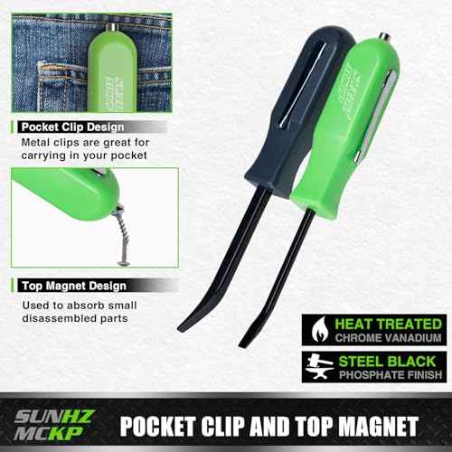 SUNHZMCKP 2 PCS Pocket Pry Bar Set, 5 Inch Small Pry Bar Tool with Pocket Clip and Magnet Top, for Home Office, Electronics, Car Gadgets and Mechanics Repair
