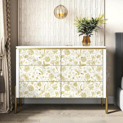 Floral Peel and Stick Wallpaper White and Gold Contact Paper 16.9inch x 118.1inch Boho Wall Paper Peel and Stick Flower Self Adhesive Wallpaper Removable Gold Floral Furniture Decorative Vinyl