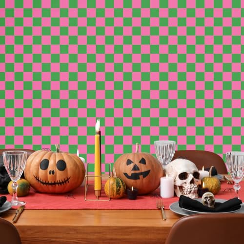 Pink Green Checkered Peel and Stick Wallpaper 70s Retro Funky Checkered Contact Paper Geometric Waterproof Wallpaper Neutral Checkerboard Decor for Bathroom Cabinet(9.8' x 15.75'')