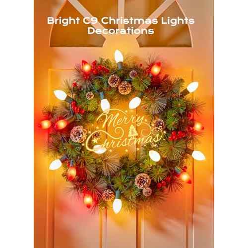 C9 LED Christmas Lights Outdoor, 50 FT 50 Red and Warm White Connectable C9 String Lights for Christmas Tree Patio Roofline Garden Backyard Holiday Party Indoor Outdoor Decoration, Green Wire