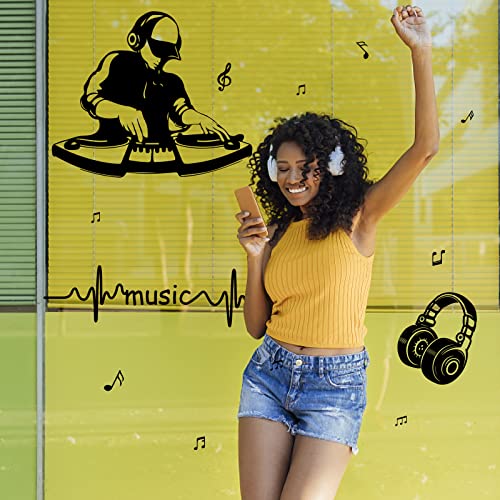 PLIGREAT Punk DJ Wall Sticker, Removable Vinyl Black Wall Stickers for Bedroom Playroom Music Studio Car Window Decoration, Cool Beating Note Sticker