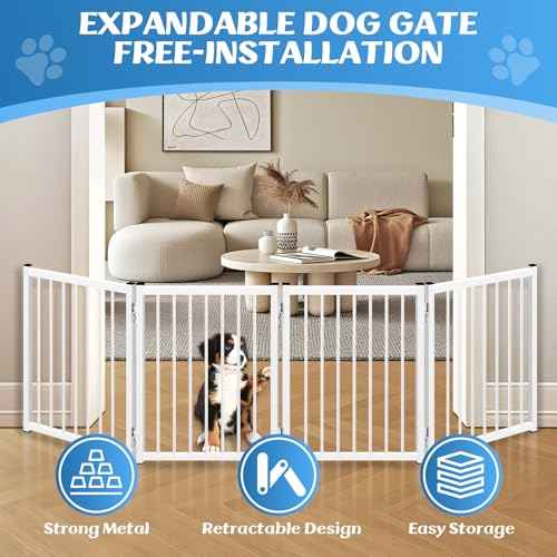 Freestanding Short Dog Gate, 16.5" Tall Small Pet Gate Easily Step Over, Metal Foldable Pet Gate, Up to 51" Wide Puppy Fence, Gate for Stairs and Doorways, Indoor, Outdoor Use, No Drill Pressure Mount