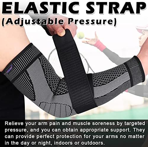 beister Compression Arm Sleeves with Elastic Strap for Men & Women (Pairs), Elbow Braces, 20-30 mmhg Non-Slip Breathable Thick Full Arm Supports for Tennis Elbow, Workouts, Arthritis,Lymphedema,DVT