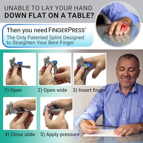 Finger Straightener | PIP Extension Orthosis/Splint For Bent Fingers, PIP Flexion Contractures | Adjustable Joint Stretcher Device | Made in USA | Red/X-Large
