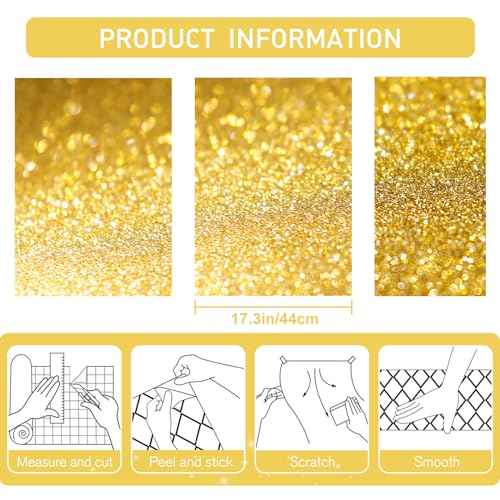 Glitter Gold Contact Paper 17.3"¡¿120" Self Adhesive Sparkly Gold Peel and Stick Wallpaper Bling Flash Wallpaper for Cabinet DIY Decoration