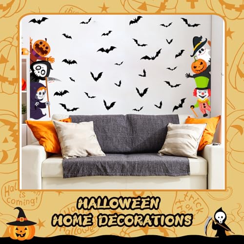 47 x 44 Inch Halloween Door Decals Cute Pumpkin Demon Expression Ghost Sticker Funny Halloween Decals for Window Wall Indoor Outdoor Party Decoration