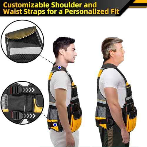 Tool Vest, Electrician Tool Vest for Men, 22 Compartments, Reflective Workwear with Adjustable Waist & Upgraded Comfortable Neck Opening