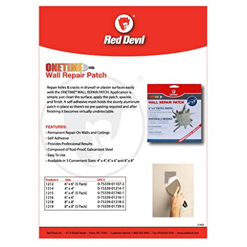Red Devil 1219 8" x 8" ONETIME Wall Repair Patch, 5 Pack