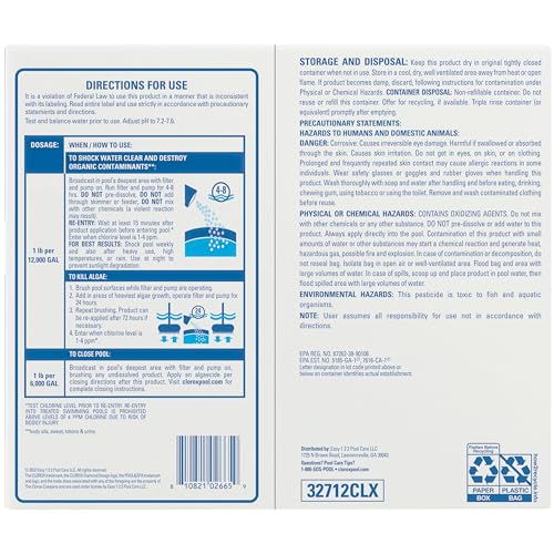 Clorox® Pool&Spa™ Shock Clear, for Crystal Clear Swimming Pool Water, Swim-ready in 15 minutes, Suitable for vinyl pools (12-Pack)