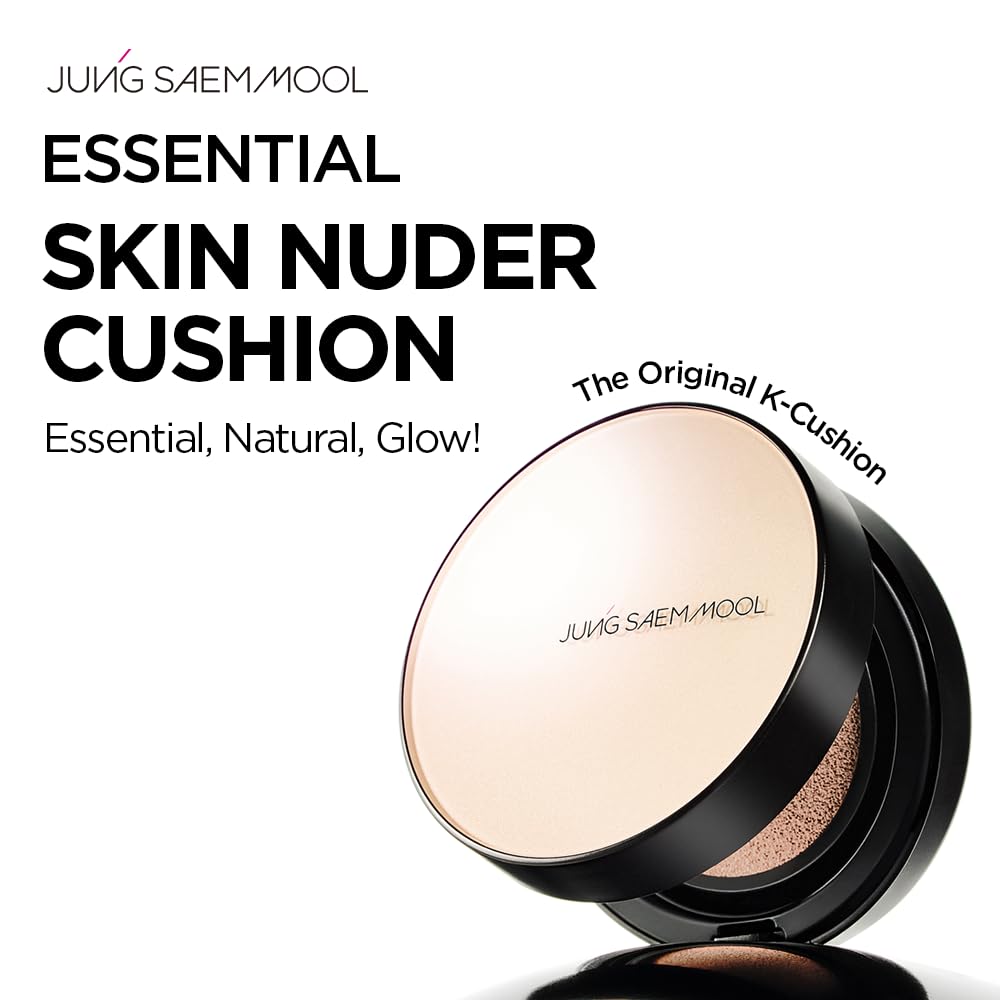 JUNG SAEM MOOL Essential Skin Nuder Cushion | Natural Finish, Buildable Coverage Cushion Foundation by Korean Makeup Artist (Mini, 0.17 Fl Oz), 21W Medium