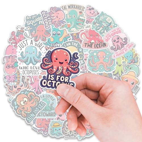 Octopus Stickers 50 Pieces Vinyl Waterproof Decal for Laptop Water Bottle Phone Car Window Bike Motorcycle Stakeboard Scrapbook Octopuses Sticker Gifts for Kid Teen Adult