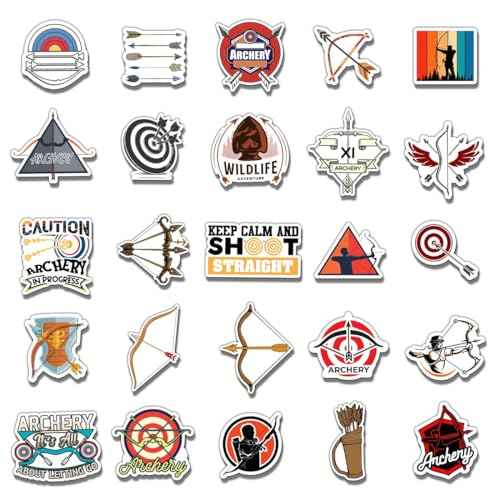 50 Pack Pcs Archery Stickers for Water Bottles Waterproof Vinyl Laptop Luggage Scrapbooking Funny Sports Sticker Packs Set Bulk Adults Teens Students Boys Aesthetic Small Decals