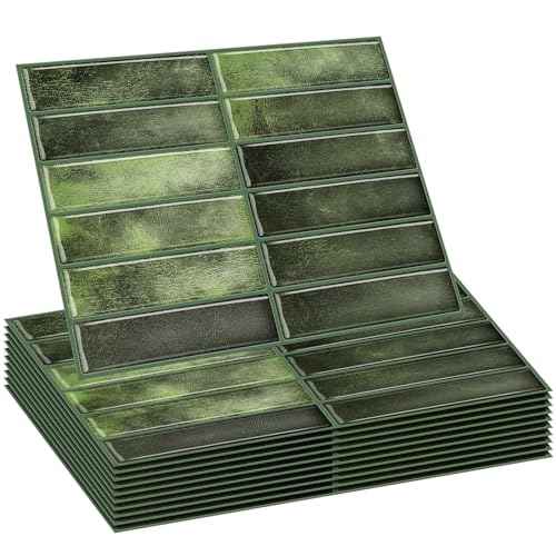 20 Sheets Tile Peel and Stick Backsplash 11.43 x 9 3D Wall Kitchen Stick on Tiles for Kitchen Marble Tiles (Green)