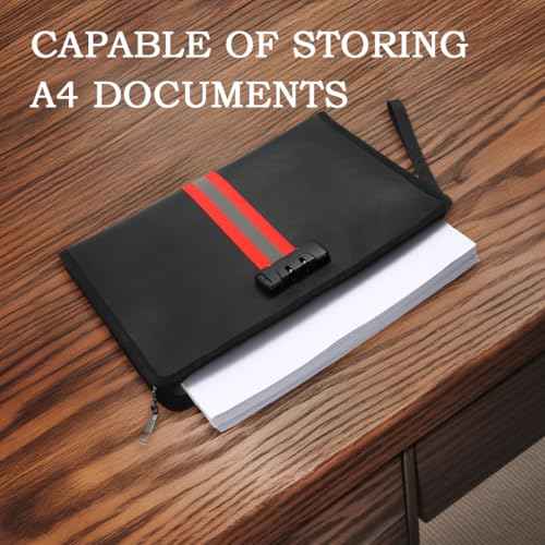 Fireproof Document Bag with Lock,13"¡¿9"¡¿1" Fireproof and Waterproof Cash Bag with Zipper, Premium Fiberglass, Fire Safe Storage for Documents, Passports, Cash, Valuables