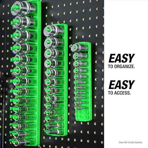 OEMTOOLS 22211 3-Pc Socket Organizer (Metric), Socket Holder for Organizing 1/4", 3/8", and 1/2" Sockets, Labeled Posts, Secure Fit, Sizes 4 mm to 27 mm
