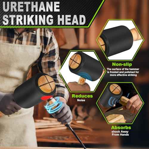 Wood Carving Mallet 15 oz - Non-Slip Urethane Head Woodworking Hammer for Chisels & Carving Tools (Black)