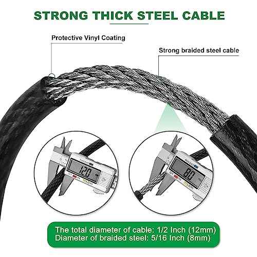 15 ft x 1/2" Heavy Duty Cut-Proof Security Cable | Flexible Vinyl-Coated Braided Steel with Looped Ends | Weatherproof Anti-Theft Locking Cable for Bikes, Gates, Kayaking & Outdoor Equipment