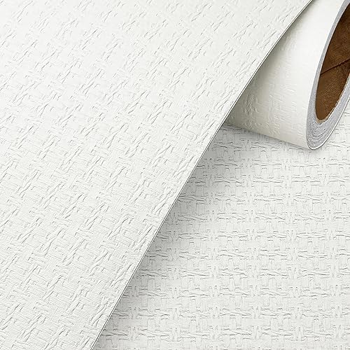Livelynine Woven Grasscloth White Textured Wallpaper Stick and Peel Paintable Wallpaper for Bathroom Bedroom Vinyl Prepasted Embossed Wall Paper Self Adhesive Contact Paper for Cabinets 15.8X78.8