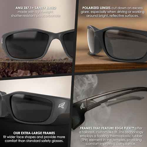 EDGE Kazbek XL Wrap-Around Safety Glasses, Anti-Scratch, Non-Slip, UV 400, Military Grade, ANSI/ISEA & MCEPS Compliant