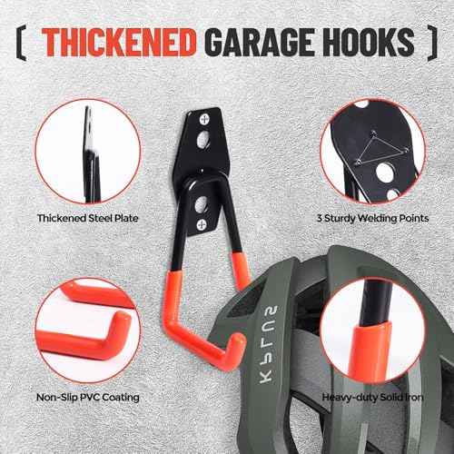 16 Pack Garage Hooks Heavy Duty Steel Storage Utility Hook Set Anti Slip Wall Mount Garage Storage Organization and Tool Hangers for Power £¦ Garden Tools, Ladders, Bikes, Ropes