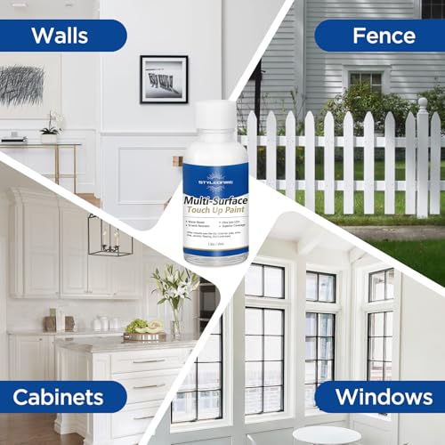Styleonme Touch Up Paint White, Multi-Surface Touch Up Paint Pen, suitable for wall, metal, wood, floor, appliance maintenance, refrigerator, dishwasher, dryer, washing machine, microwave oven and other household appliances semi-gloss paint repaint