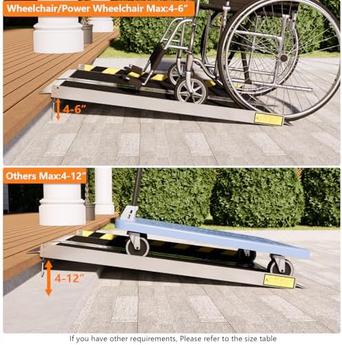 Wheelchair ramp 4FT,Non-Slip Aluminum Wheelchair ramps for Home Steps,Folding Handicap Ramp,ramps for Home,doorways,Stairs,Weight Capacity up to 600LBS 4FT (Usable Height 4-12 inch)