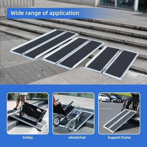 Portable Wheelchair Ramp 5FT,No-Slip Aluminum Folding Handicap Ramp 800lbs Load Capacaity,Wheel Chair ramp for Home Steps,Stairs,car