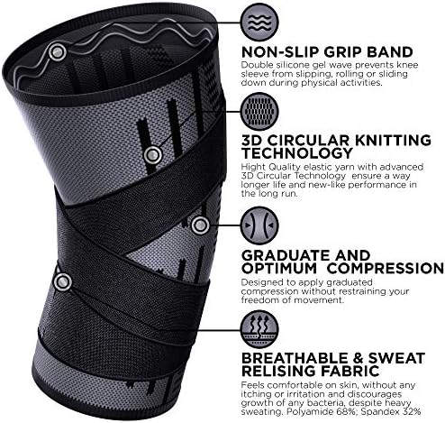 Pure Support Knee Brace with Straps, Compression Sleeve for Running, Arthritis Pain, Sports