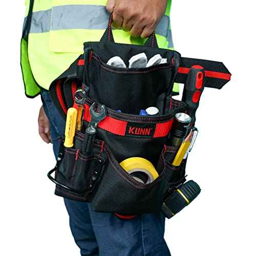 KUNN Carpenter Pouch Durable 10-Pocket Tool Belt with Hammer Loop & Work Tool Belt Quick Release Buckle
